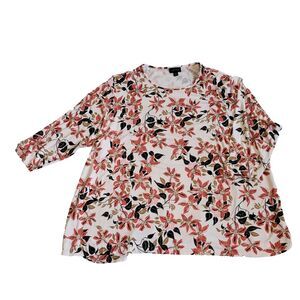 J. Jill Top Women's 3X Floral Tunic Wearever Collection 3/4 Sleeves Jersey Knit